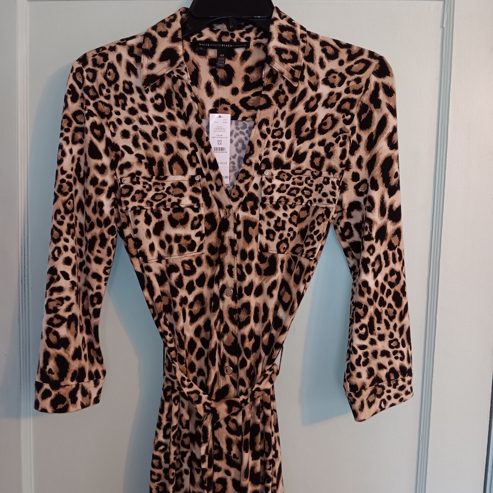 WHBM Leopard Print Button Front Knit Shirt Dress XS NEW with Tags
